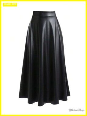 Faux Leather Maxi Skirt High Rise A-Line Flowy Long Skirt